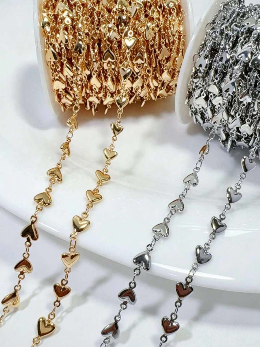 39.37inch Gold/Silver Heart Chain, DIY Jewelry Making Accessories, Suitable For Necklace, Bracelet, Anklet, Body Chain Making - Multicolor - View 1