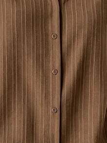 休閒時尚羅紋女款大尺碼輕量透氣秋季長袖鈕扣襯衫 - 棕色 - 查看 3