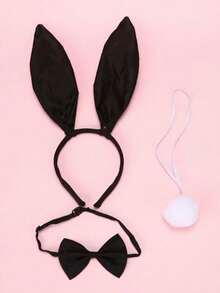 3pcs Cute Adult Rabbit Ear Headband Props Plush Hair Hoop Costume Rabbit Ear Headband Party Decoration Cosplay Set,Halloween - Black - View 11