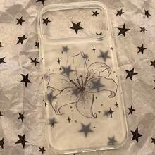 Ins Korean Style Minimalist Hand-Drawn Floral Phone Case Compatible With Apple 17 Pro Max, New 16, 15, Premium Silicone Shockproof Full Coverage Transparent Matte Soft Thin Protective Cover For Women - Clear - View 2