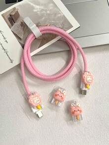 4pcs Cat Paw Pattern Data Cable Protector, Compatible With Apple Phone Accessories Data Cable Protector - Durable, Anti-Crack, Elegant Design, Suitable For Young Girls - Multicolor - View 1
