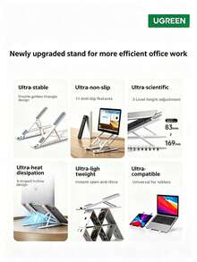 UGREEN Ergonomic Laptop Stand With 5-Level Non-Slip Design, 8 Adjustable Height Settings, And Wide Base, Suitable For Desks (Also For Dorm And Home Use) | Portable Folding Cooling Stand - View 8