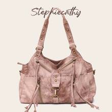 STEPHIECATHY Women's Bucket Shoulder Bag, Textured Washed PU Vegan Leather Handbag, Large Capacity, Multi-Pocket, Tote Crossbody Bag, Daily Casual Commute Travel - Multicolor - View 2