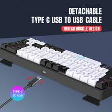 HXSJ New Thin Film Wired Game Keyboard USB-C Key Cable Separation 68 Key RGB Backlight Suitable For Home Games, Office, Black And White The Keyboard Is Wired Only - View 8