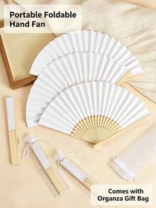 White Paper Fan DIY Hand-Painted Style Flat White Paper Hand Fan Wedding Folding Fan Portable Party And Wedding Supplies Hand Fan - White - View 1
