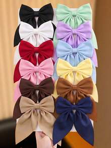 12Pcs Satin Hair Bow Clips For Women Girls Large Ribbon Barrette French Hairpins Ponytail Holders Cute Aesthetic Fall Hair Accessories - Multicolor - View 10