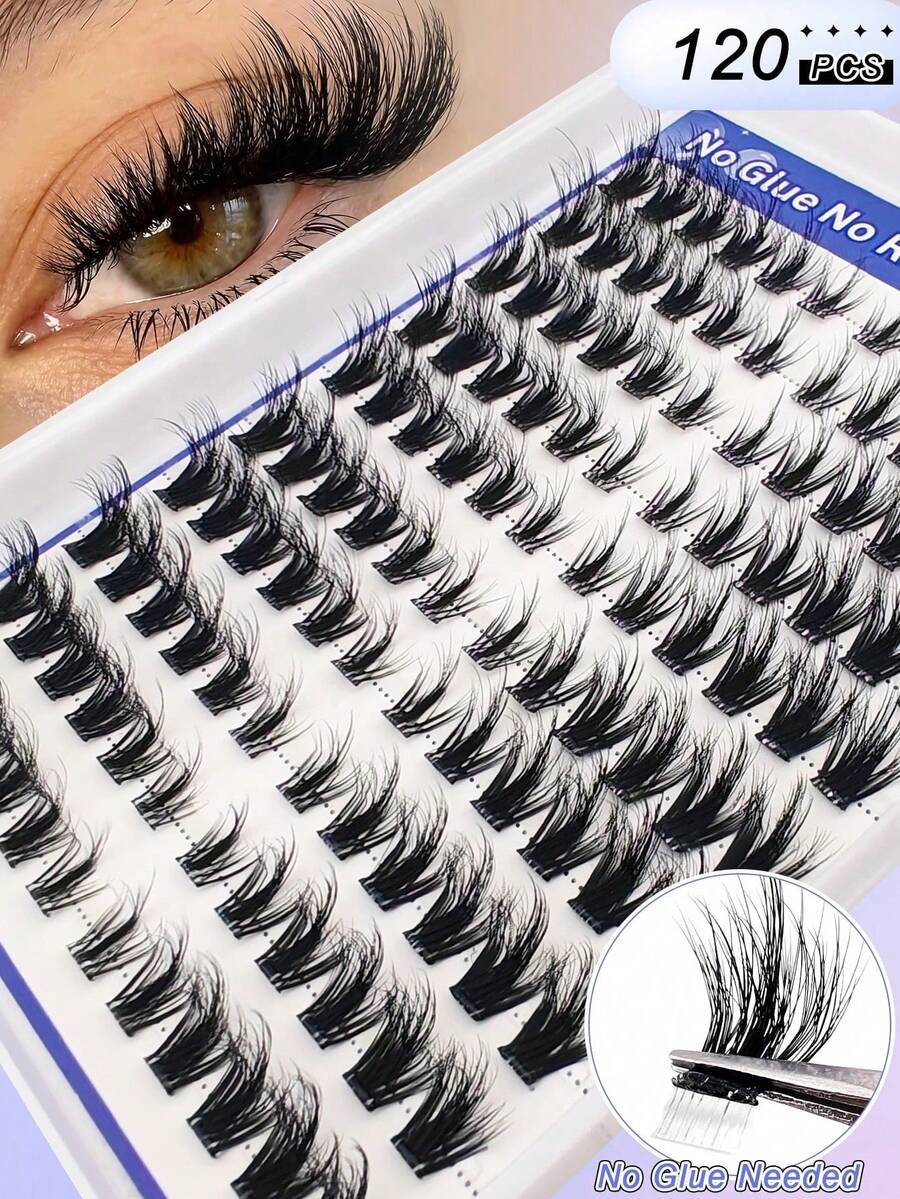 Segmented False Eyelashes With D-Curl Design, Specially Designed To Create "Cat Eye" Makeup Effect. These Single-Cluster Lashes Provide A Professional DIY Eyelash Extension Effect And Are Easy And Convenient To Wear, Allowing You To Easily Create A Charming Eye Makeup Look At Home. - D - View 1