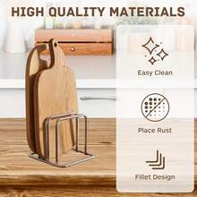 Heavy-Duty Metal Cutting Board Rack Organizer - Cutting Board Holder With Space-Saving Cabinet/Countertop Shelf, Baking Tray Rack - Sturdy Kitchen Storage Rack (No Screws/Easy Installation), Kitchen Storage Container, Kitchen Countertop Organizer - Multicolor - View 4