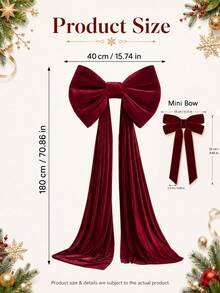 71 Inch Large Burgundy Velvet Christmas Tree Bow Decoration, Luxury Satin Ribbon Bow With Long Tail, Elegant Christmas Tree Topper, Suitable For Holiday Party, Door Decor, Wreath, Fireplace Mantel, Home Decor And Wedding Decoration - Claret - View 4