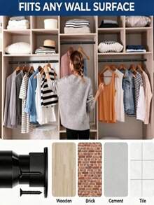 Extra Long Stainless Steel Curtain Rod, Curtain Rod, Clothes Rack, Tension Rod, Drying Rack, Hanging Rod, Bracket, Kitchen Storage Rod, Pull Rod Shovel Hanging Rod, Clipboard Hanging Rod, Kitchen Towel Hanging Rod, Snow Basin Hanging Rod, Basement Hanging Rod, No Drilling Required, Stainless Steel Material, Easy Installation, No Adhesive Needed, Suitable For Wardrobe, Bathroom, Window, Abaya Rack, Telescopic Star Wand, Multiple Colors Available - Black - View 7