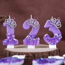 1pc Purple Number Birthday Candle W/ Rhinestone Crown, 0-9 Digits, Creative Cake Decor, W/ Anti-Drip Accessory, For Birthday Party, Wedding, Anniversary, Dessert Table, Cake Topper, Glam Party Supplies - View 8