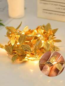 1pc LED Golden Leaf LED Decorative Light String, Decorative Vine Light String With Golden Leaves, Battery Powered, Festival, Party, Wedding, Birthday Decoration, Indoor Room Wall Decorative Leaf Light, Rattan Light, Dining Table Decorative Light - Gold - View 15