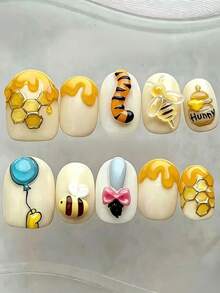 1pc Pastoral Style Bee Farm Vegetable & Cartoon Animal 3D Nail Art Silicone Mold, DIY Wearable Nail Decor - Clear - View 3