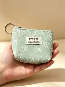 Macaron Color Floral Coin Purse 6pcs Set, Portable Zipper Small Storage Bag With Key Ring, Fresh White Flower Pattern, Can Store Coins, Earphones, Lipstick, Travel Carry-On Small Wallet, Gift Small Item - Multicolor - View 2