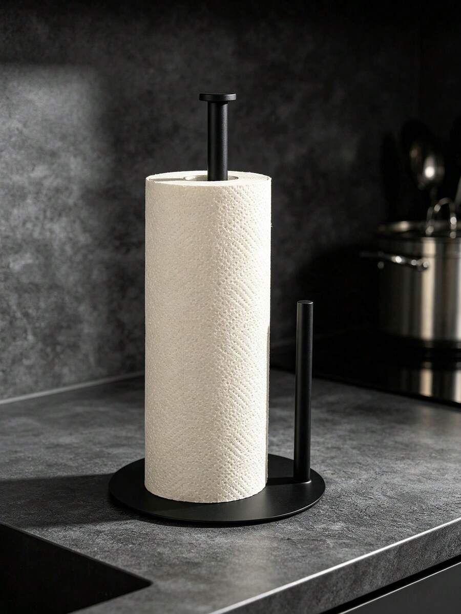 1Pc Modern Black Countertop Paper Towel Holder, Heavy Duty Metal Vertical Standing Tissue Rack With Stable Base, Freestanding Paper Roll Holder For Kitchen Counter - Tissue Holder - View 1