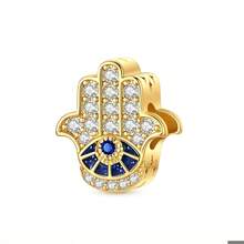 1Pc Mixed 18k Gold Plated Symbol Charms For Bracelet NecklaceDiy Jewelry Bead Pendant Large Hole CZ Hamsa Hand Cross Pattern Angel Daily Wear - Gold - View 23