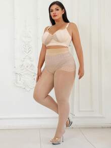 1pc 80D Slightly Sheer Magic Elastic Plus Size Women's Leggings, High Waist Soft Comfortable Smooth Tights, Fashionable Versatile Base Layer, Apricot Sexy Stockings, Daily School Party Holiday Travel Socks - Apricot - View 3