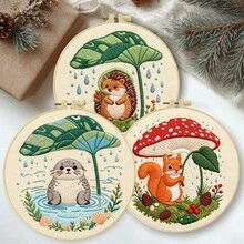 Embroidery Set, 20x20cm/7.9x7.9 Inches, Raindrops Animals, 2D Flat Printing Handmade DIY Beginner Embroidery Set, Including Embroidery Cloth,Instruction Manual,Embroidery Frame And Needle And Thread, Handmade Artwork As A Gift For Friends Or Famil - 20x20cm/7.9x7.9 In - View 3