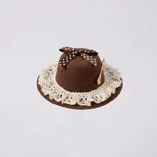 1pc Vintage Mini Fascinator Hair Clip, Brown Ruffle Lace Polka Dot Bow With Retro Key Decor, Small Party Hair Accessory For Cosplay And Tea Party - Multicolor - View 4