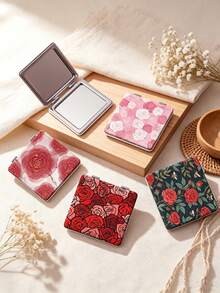 1PC British Country Style Portable Folding Makeup Mirror, Lightweight Ultra-Thin Convenient Durable PU Leather, Suitable For Various Occasions Travel Party Work School, Suitable For All Ages - Multicolor - View 1
