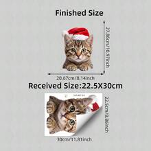 BRUP 1PC Cute Peeking Cat Christmas Static Window Stickers,Tabby Cat With Santa Hat Electrostatic Glass Clings,Xmas Holiday Decor For Home, Shop And Window - Multicolor - View 4