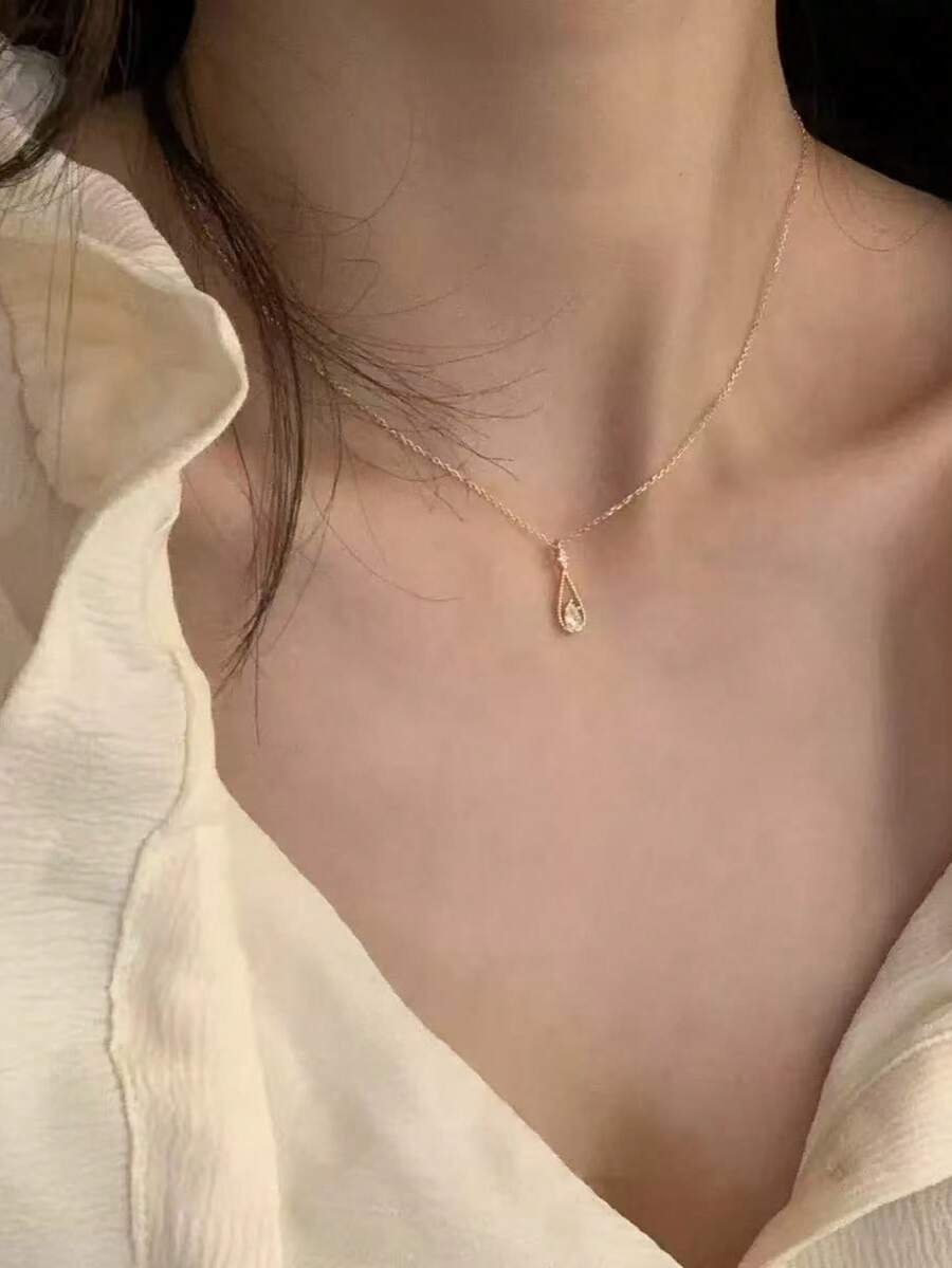 1pc Elegant Teardrop Pendant Necklace - Yellow Gold - View 1