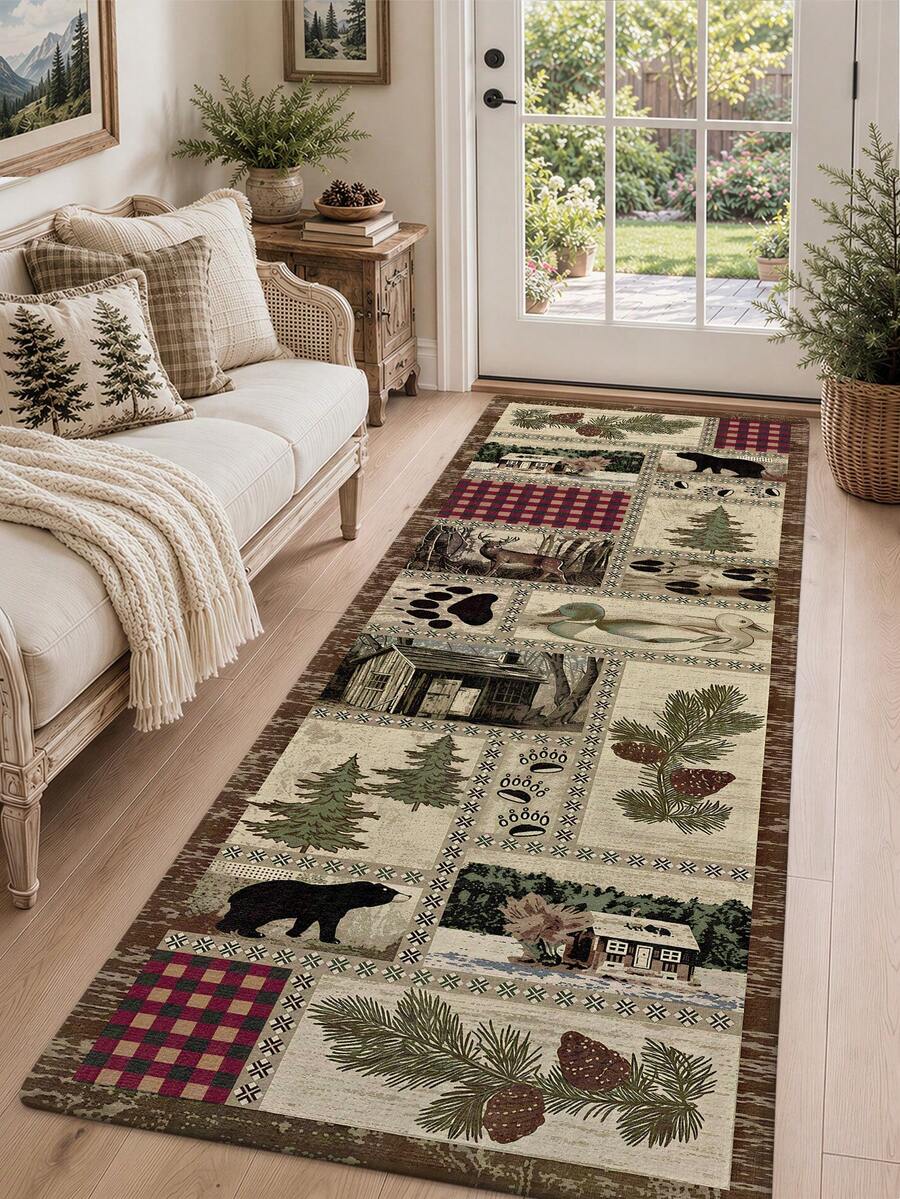 DAJIANG 1pc Runner Rug, Kitchen Mat, Country Style Long Floor Mat, Door Mat, Bathroom, Kitchen, Outdoor, Hallway, Bedroom, Living Room Universal Use, Machine Washable Carpet Accessory, Easy To Clean Entryway Mat, Non-Slip Bedroom Rug, Autumn Home Decor