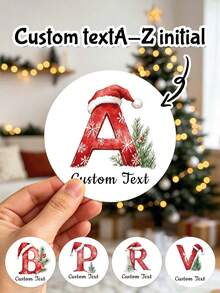1/30/90/160pcs Customizable Christmas Round Stickers, Customizable Classic Pattern Text Waterproof PVC Stickers, Multiple Sizes, Perfect For Gift Wrapping, Christmas Card Decoration, Glass Bottle Decor, Party Table Setting, Perfect For Friends, Family, Partners, Party Hosts, Perfect For Christmas, Party, Birthday - Multicolor - View 2