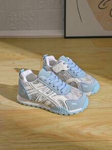 Girls' Lace Mesh Athletic Shoes, Hook And Loop Lightweight Sneakers, Breathable Soft Sole Casual Shoes For Spring And Autumn - Blue - View 3