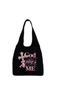 Women's Slogan Cross Pattern Large Capacity Tote Bag - Multicolor - View 13
