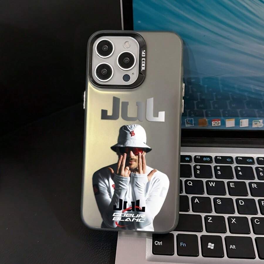 街頭嘻哈手勢符號 Rapper JuL C'est Pas Des Lol 印花黑色手機殼,防震磨砂背蓋,全包覆硬殼保護殼,適合日常使用 - 彩色 - 查看 1