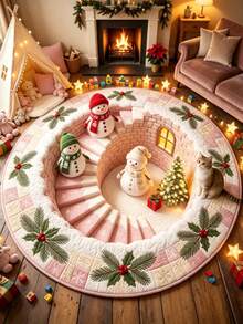 1pc 3-Piece Christmas Snowman Pattern Floor Mat, Bathroom Mat, Bathroom Rug, Door Mat, Small Rug, Carpet, Floor Mat, Home Decor, Area Rug, Outdoor Mat, Home Decor, Area Carpet, Bedroom Rug, Washable Carpet - Multicolor - View 2