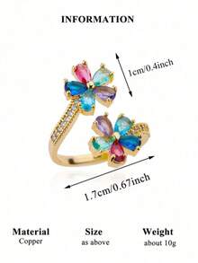 rakol 1件彩虹立方鋯石雙花戒指，適合女性與母親佩戴，獨特婚禮珠寶，適合度假與節日穿著，可作為母親節、生日、週年紀念禮物 - 彩色花朵 - 查看 6