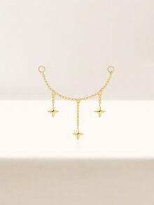 1pc 925 Sterling Silver Star Dangle Earring Chain Industrial Barbell Triple Stars Charm Chain/18K Gold Plated Helix Conch Lobe Nose Piercing Chain - Gold - View 7