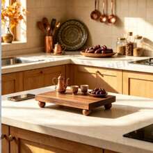 1/2pcs Wooden Base Kitchen Tray Set, Farmhouse Style Wooden Base Riser, Rustic Style Wooden Kitchen Storage Organizer, Suitable For Plants, Candles, Vase Display, Halloween Decor, Kitchen Decor, Room Decor, Bedroom Decor, Home Decor, Suitable For Yard, Birthday, Table - Multicolor - View 4