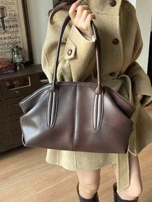 Tas Tote Wanita Bergaya Retro, Tas Bahu Komuter Kapasitas Besar, Tas Tangan Kasual Desainer untuk Kerja dan Belanja - Kopi - View 6