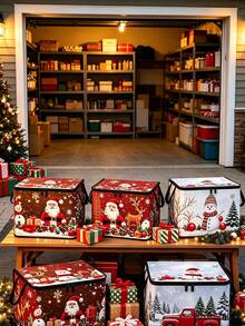 Christmas Zipper Storage Box, Santa Claus & Reindeer Print, Dual Handle Design, Large Foldable Holiday Storage Bin, Dust-Proof Rectangular Organizer, Suitable For Christmas Decorations, Gift Wrapping, Clothes, Toys, Closet, Bedroom And Christmas Party Home Decor - Multicolor - View 8
