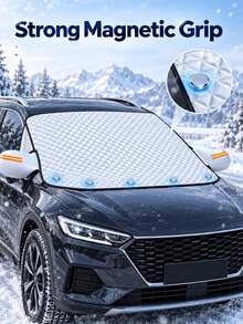 Thickened Magnetic Aluminum Foil Car Windshield Snow Cover – Half-Cover Frost & Snow Protection Shield, Universal Fit Auto Front Window Winter Cover With Magnetic Strips, Anti-Ice Snow Dust Guard - A - View 5