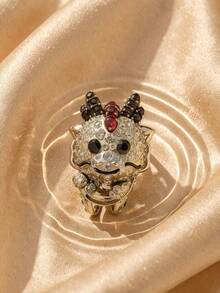 Anting Tusuk Asimetris Naga Kecil Lucu SWAROVSKI, Anting Kristal Kartun Gaya Cina, Hadiah Ulang Tahun untuk Pacar - Kuning - View 8