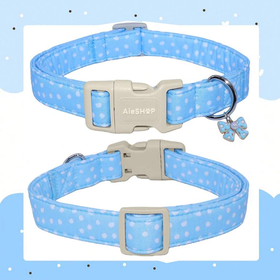 Blue Polka Dot Adjustable Dog Collar With Quick Release Buckle, Adjustable Strap & Zinc Alloy D-Ring, Christmas Festival Pet Collar For Small, Medium, Large Dogs And Cats, Holiday Gift For Boy & Girl Pets