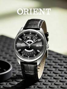 Reloj Automático Mecánico con Calendario Multianual Orient para Hombres, Esfera Negra, Correa de Cuero Negra, Resistente al Agua 50m RA-BA0006B10B - Plateado - Ver 1