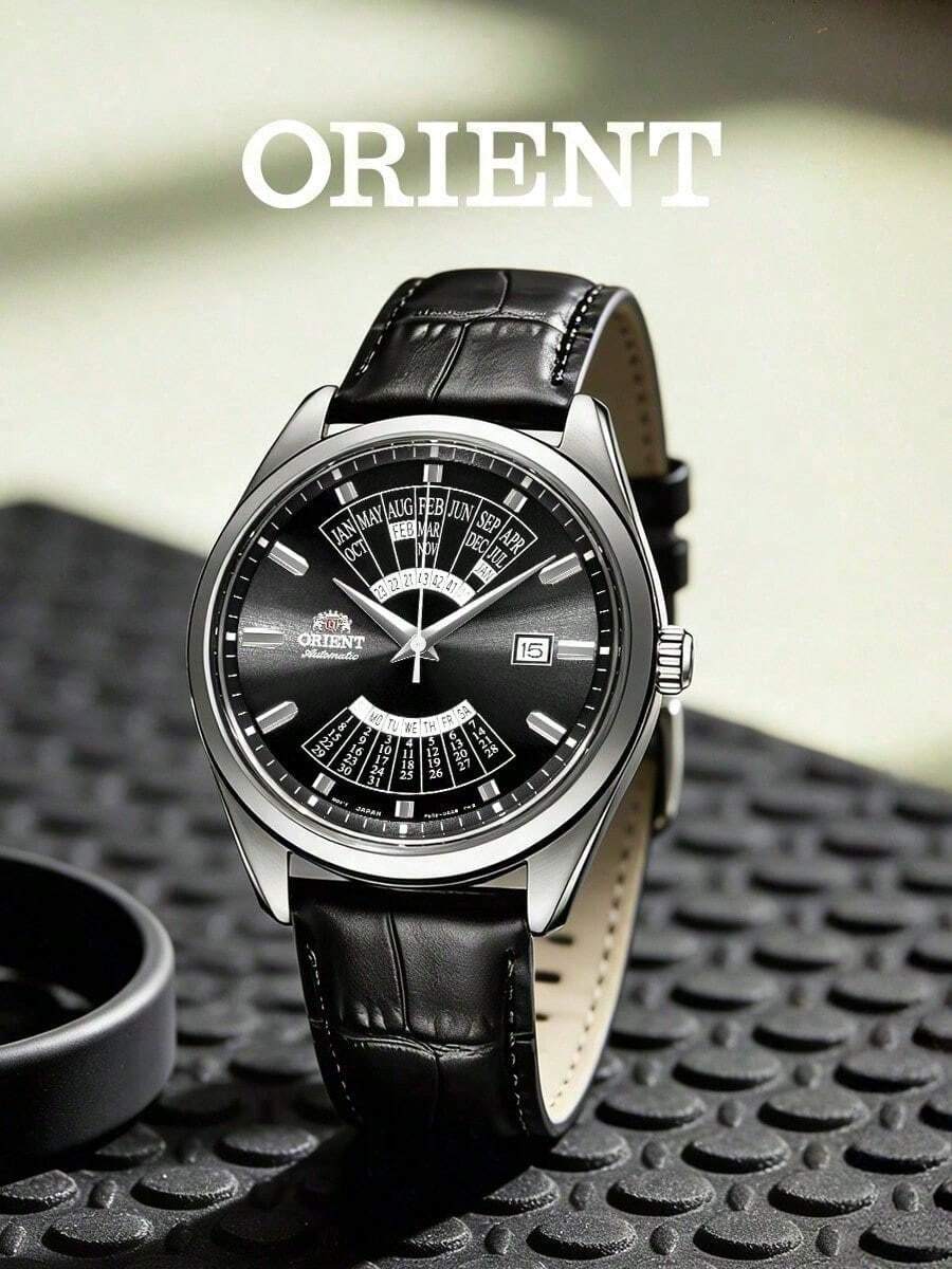 Reloj Automático Mecánico con Calendario Multianual Orient para Hombres, Esfera Negra, Correa de Cuero Negra, Resistente al Agua 50m RA-BA0006B10B - Plateado - Ver 1