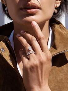 1pc 18K Gold Plated Luxury Oval Cut White Gemstone Ring, Stackable Ring Set, Four-Prong Setting Ring, Elegant Holiday Party Gift For Women - Yellow Gold - View 3