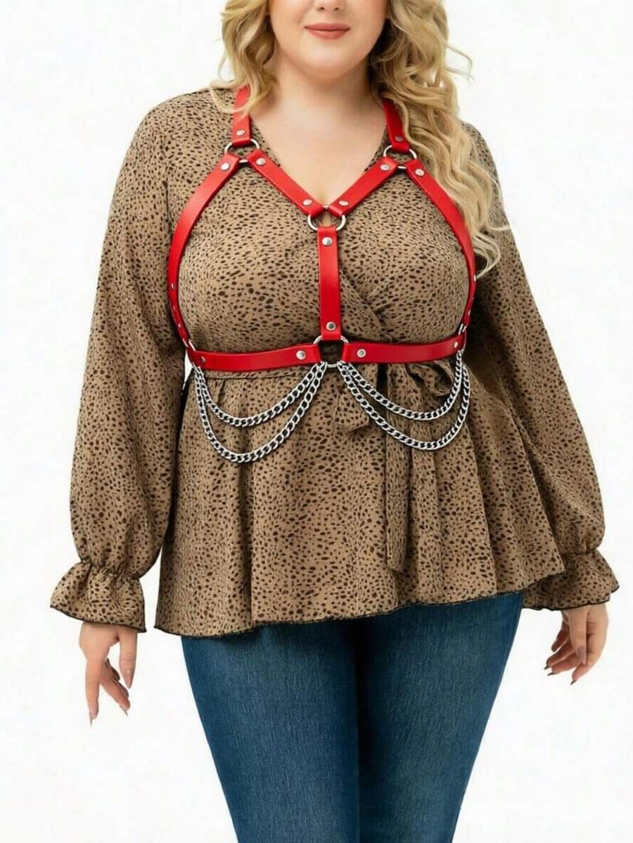 1pc Women's Dark Gothic Chain Body Harness Accessory, Suitable For Daily Commute Outfit Matching - Red - View 1