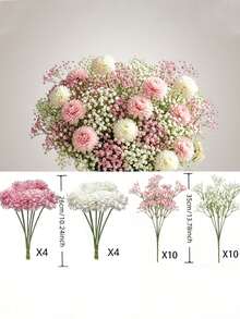 84pcs Realistic Low-Saturation Pink & White Artificial Flowers | Premium Home Decor - Suitable For Indoor Home Decoration, Perfect For Weddings, Handmade Crafts, Spring/Summer Themes, Parties, Gardens And Vase Arrangements, Also Can Be Used As Dining Table Centerpiece Decoration - Multicolor - View 9