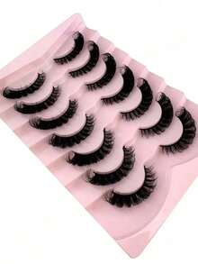 7 Pairs/Pack DD Curl Russian Volume False Eyelashes, Thick & Curly & Fluffy, Create Cat Eye Makeup Effect, 8D Fine Dense False Eyelashes, Define Eye Contour, Extend & Thicken Eye Tail, Create Exquisite Makeup Look - Black - View 5