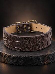 Pet Dog Wide Collar, Crocodile Embossed Wide Neck Strap, Bronze Metal Buckle And D-Ring Design, Adjustable For Medium To Large Dogs Daily Wear And Walking, Purple/Grey/Brown, L-3XL - Multicolor - View 16
