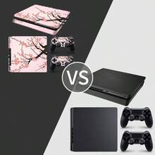 Slim Sticker Set, Pink Cherry Blossom Pattern Waterproof Scratch-Resistant Self-Adhesive Vinyl Game Console Skin, Removable No Residue Includes Full Console + 2 Controller Decorative Film - View 9