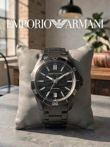 Armani Men's Sports Style Steel Band Wristwatch, Black Round Textured Dial, Rotating Bezel, Analog Quartz Watch, Business Casual, Office, Daily Wear, Unique Gift - one-size - View 4