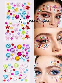 5/3/1pcs Shiny Gem Stickers, Self-Adhesive Acrylic Rhinestone Stickers, Valentine's Day Stickers, Face Gem Stickers, Glitter DIY Makeup Stickers, Music Festival Handmade Creative Stickers, Small Size, Suitable For Creative Projects - Multicolor - View 11
